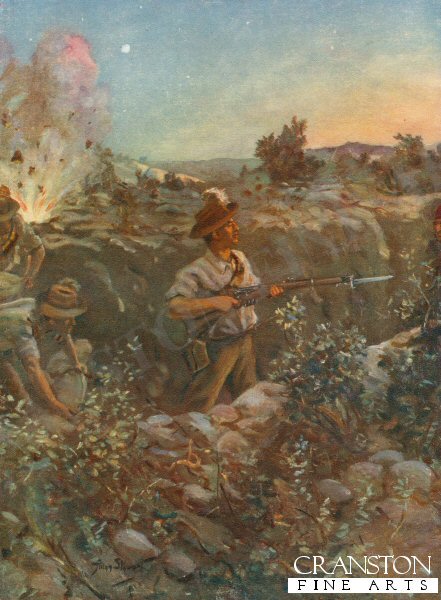 Second Lieutenant Throssell Holding Part of a Captured Turkish Trench Against the Enemy's Counter-Attacks by Allan Stewart. (P)