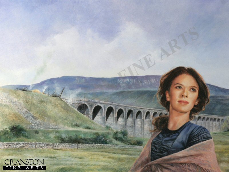 Female portrait with Railway viaduct by Chris Collingwood.