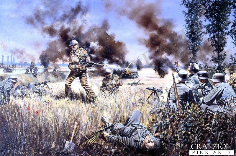Lance-Corporal Harry Nichols, 3rd battalion Grenadier Guards, winning the Victoria Cross at the River Escaut, 21st May 1940 by David Rowlands. (B)