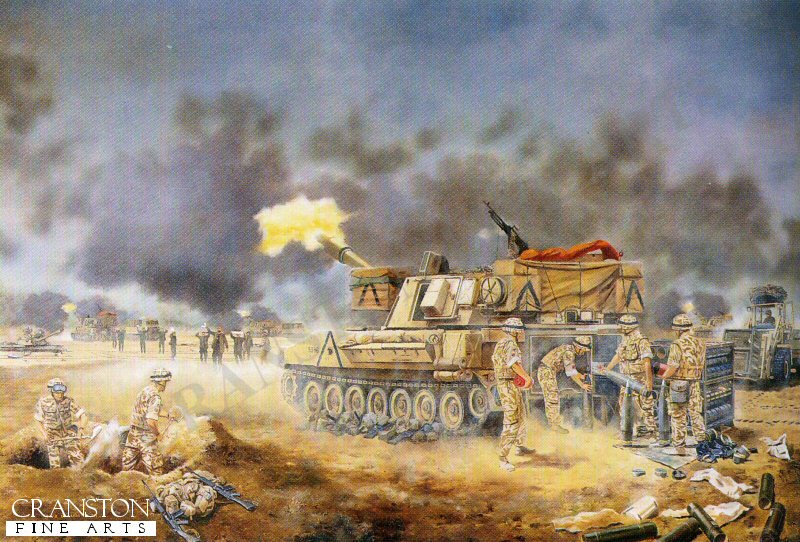 M109 Guns of the Royal Artillery in Action, Iraq February 1991 by David Rowlands. (AP)