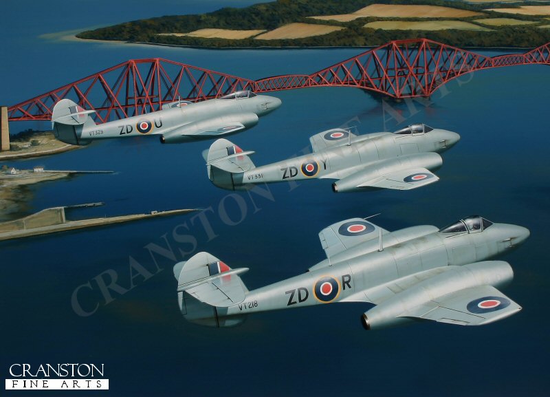222 Sqn Meteors over the Forth Bridge by Ivan Berryman. (PC)