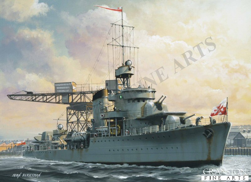 ORP Blyskawica at Cowes by Ivan Berryman. (PC)