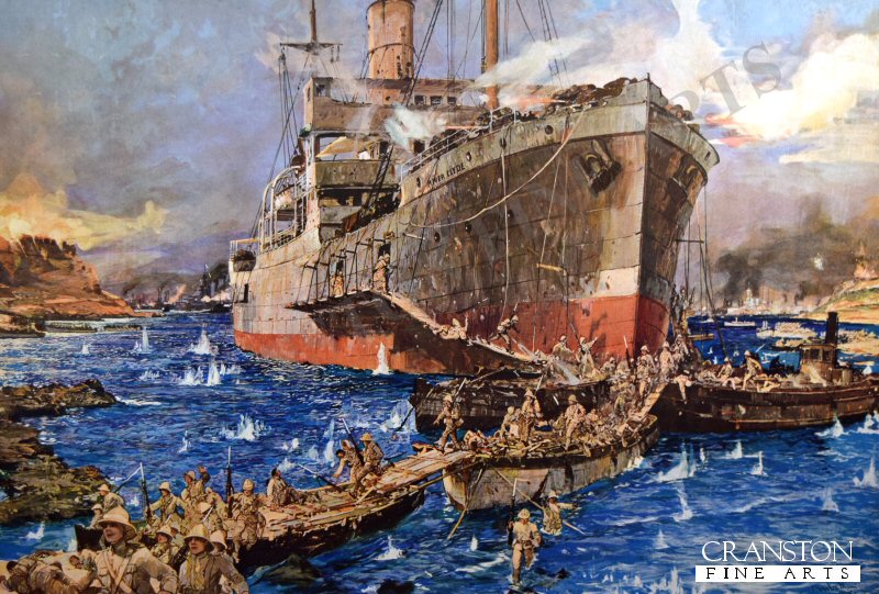 The Landing of Troops from HMS River Clyde at Sedd-el-Bahr Gallipoli, April 25th 1915 by Charles Dixon