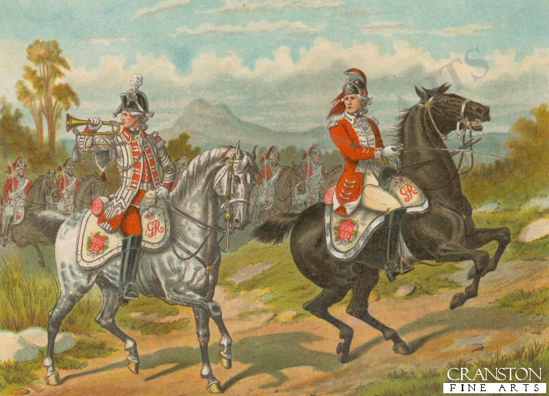 The 17th Light Dragoons (Now Lancers) on Service in America 1775 by Richard Simkin. (PC)