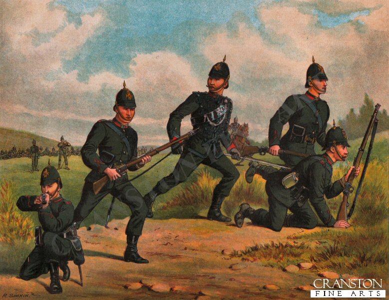The King's Royal Rifle Corps (60th), Skirmishing by Richard Simkin.