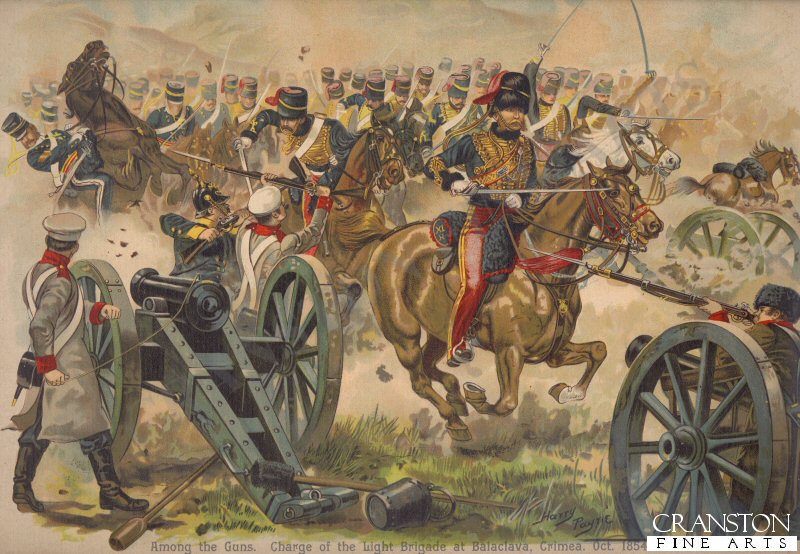 Among the Guns - Charge of the Light Brigade at Balaclava, Crimea, October 1854 by Harry Payne. (P)