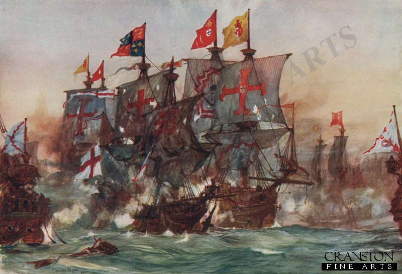 The Last Fight of the Revenge, off Flores, in the Azores by Charles Dixon.