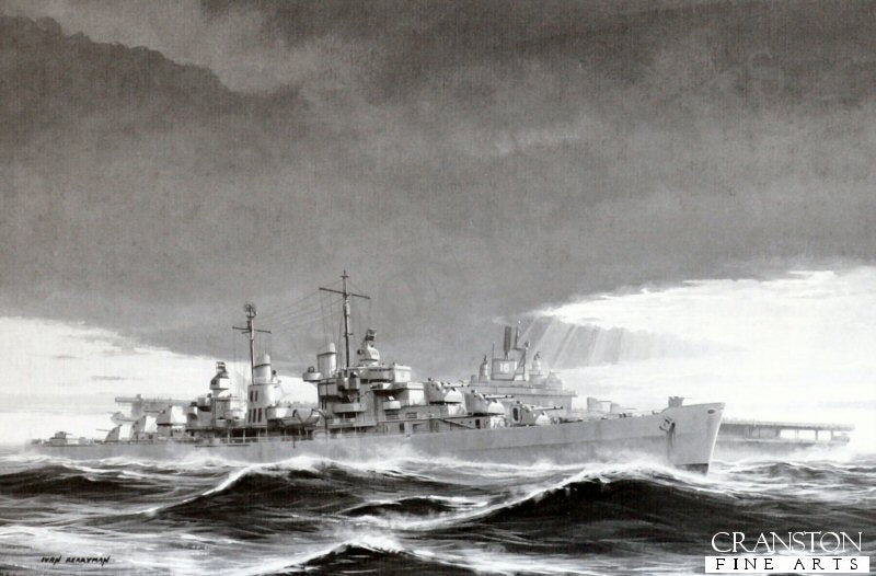USS Oakland Escorting the Damaged USS Lexington by Ivan Berryman. (B)