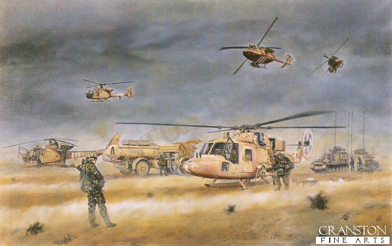 4th Regiment Army Air Corps, Helicopter Landing Site in Iraq, Operation Dessert Storm, 26th February 1991 by David Rowlands.