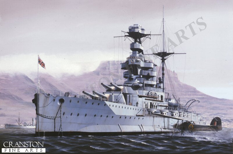 HMS Malaya at Capetown, South Africa. by Ivan Berryman.