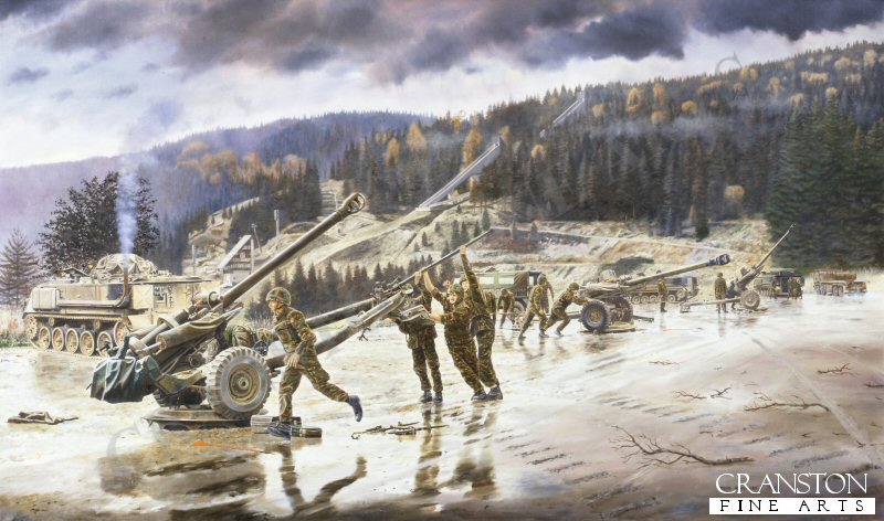 105mm Light Guns coming into action at Malopolje, Mount Igman, August 1995. 19th Regiment Royal Artillery. by David Rowlands.