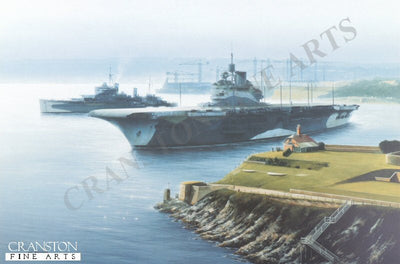 HMS Illustrious and HMS Kenya at Devonport by Ivan Berryman.