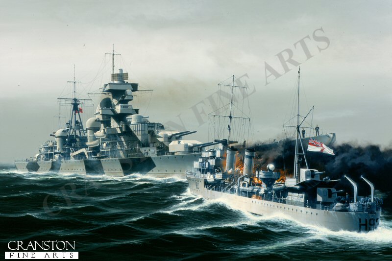 The attack on the Admiral Hipper by HMS Glowworm by Ivan Berryman.