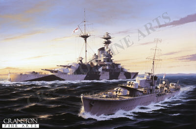 HMS Kelly passes HMS Royal Sovereign by Ivan Berryman.