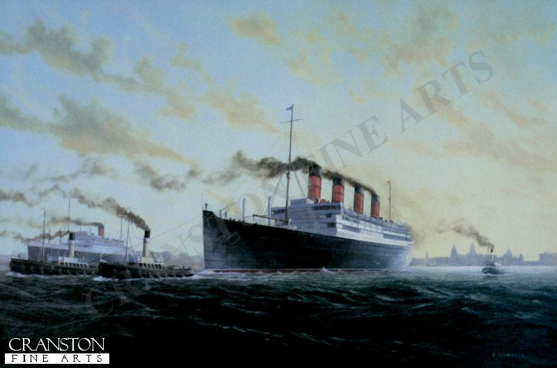 RMS Aquitania (1914) Leaving the Mersey by E. D. Walker.