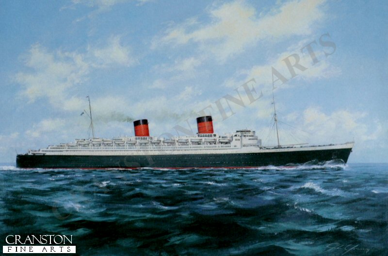 RMS Queen Elizabeth (1938) mid Atlantic by John Young.