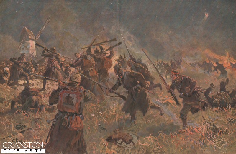 Nachtlicher Sturmangriff auf englische Schutzengraben an der Afer am 26 Oktober 1914 bei Langemarck.