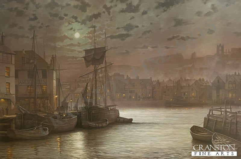 Whitby Harbour by Moonlight by Rodney Charman.