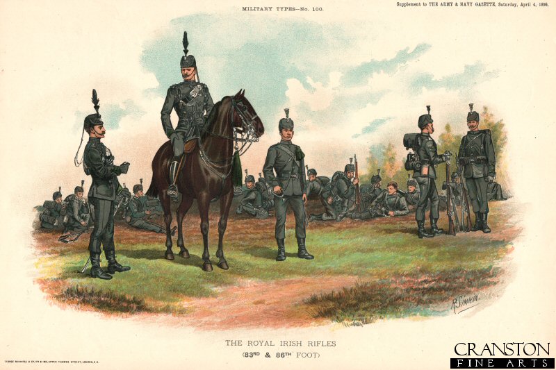 The Royal Irish Rifles by Richard Simkin. (PD)