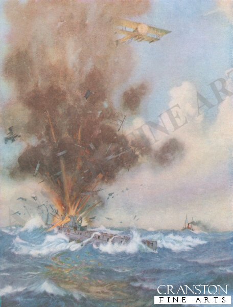 Squadron Commander A W Bigsworth Attacks with Bombs a German Submarine, Which Fills and Sinks off Ostend by M G Swanwick (P)