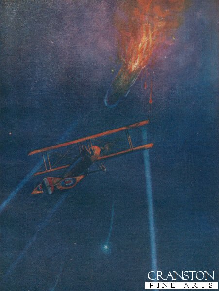 Lieutenant W L Robinson Attacks an Enemy Airship and Brings it Down in Flames by W Avis (P)