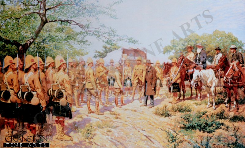 Frederick Roberts Receives the Surrender of the Main Boer Field Army Commander, Piet Cronje at Paardeburg on 27th February 1900. by George Scott. (PC)