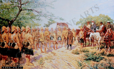 Frederick Roberts Receives the Surrender of the Main Boer Field Army Commander, Piet Cronje at Paardeburg on 27th February 1900. by George Scott. (B)
