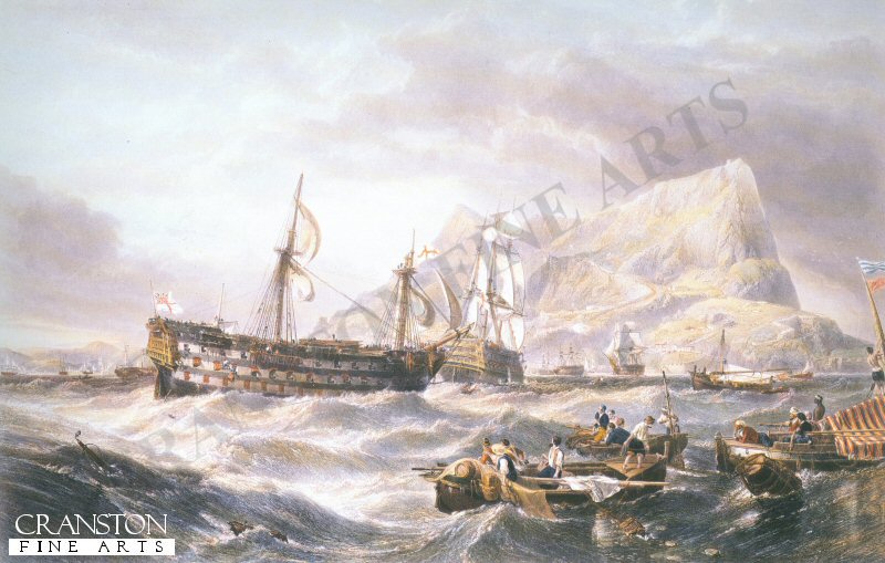 The Victory towed into Gibraltar after Trafalgar by William Clarkson Stanfield.
