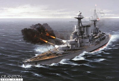 HMS Hood Opens Fire Upon the Bismarck by Ivan Berryman. (PC)