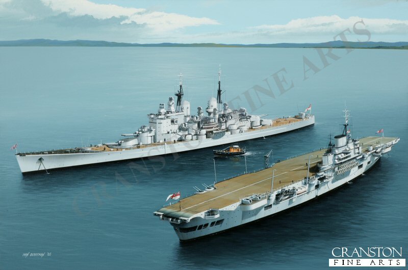 HMS Vanguard and HMS Indefatigable  by Ivan Berryman. (GS)