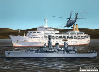 Canberra and HMS Argonaut by Ivan Berryman. (PC)