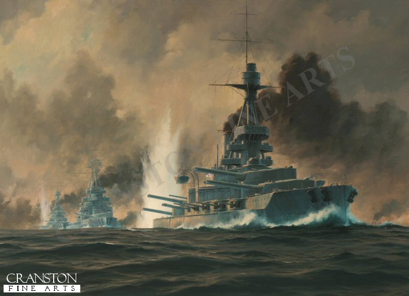 HMS Benbow at the Battle of Jutland by Anthony Saunders. (PC)