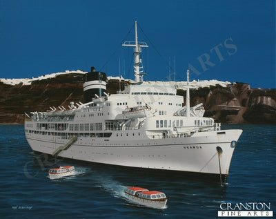 SS Uganda at Santorini by Ivan Berryman. (RM)