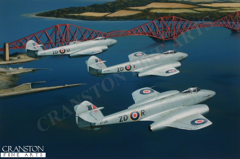 222 Sqn Meteors over the Forth Bridge by Ivan Berryman. (GS)