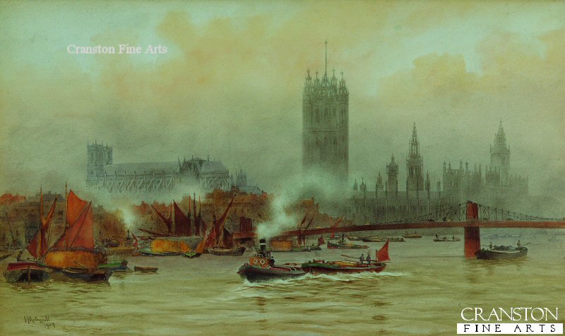 Westminster and the Houses of Parliament from the River by the Reverend Sir Hubert J Medlycott. (GL)