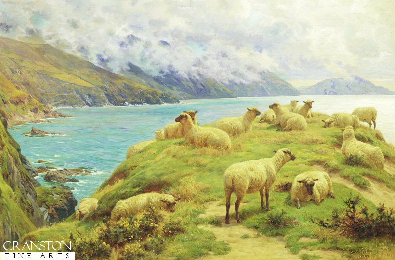 Sheep Reposing, Dalby Bay, Isle of Man by Basil Bradley 1842 to 1904. (GS)