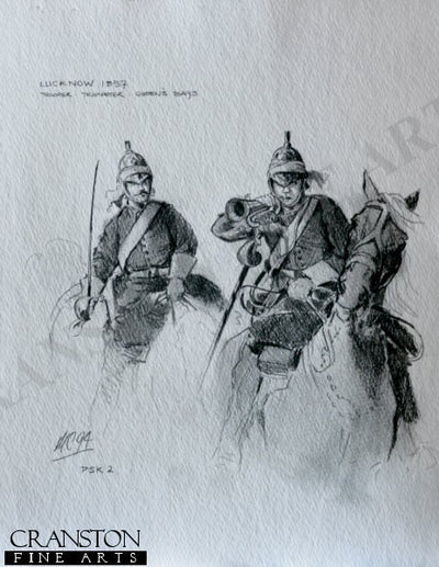 Lucknow 1857, Trooper and Trumpeter of the Queens Bays by Mark Churms. (P)