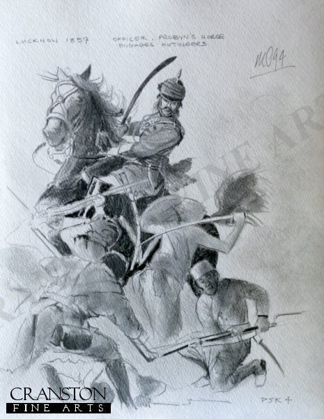 Officer of Probyns Horse Engages Mutineers, Lucknow 1857 by Mark Churms. (P)