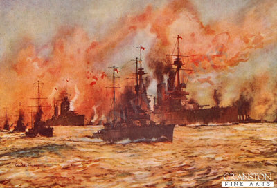 The Battle of The Dogger Bank, The Indomitable towing The Lion by Charles Dixon. (B)