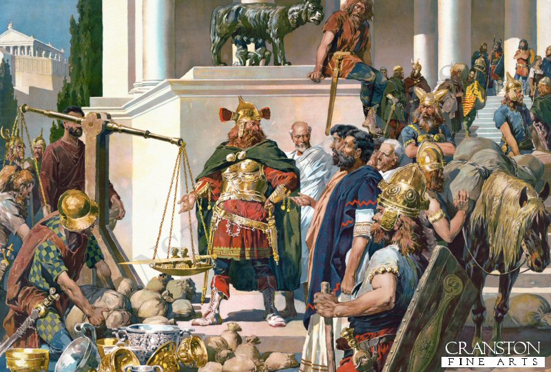 Nordic Military Men Negotiating with Romans Over Gold, Silver Bowls and Coins by Anton Hoffman