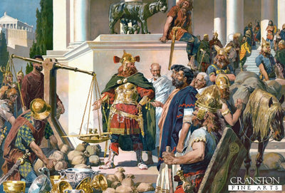 Nordic Military Men Negotiating with Romans Over Gold, Silver Bowls and Coins by Anton Hoffman
