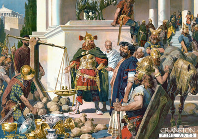 Nordic Military Men Negotiating with Romans Over Gold, Silver Bowls and Coins by Anton Hoffman (PC)
