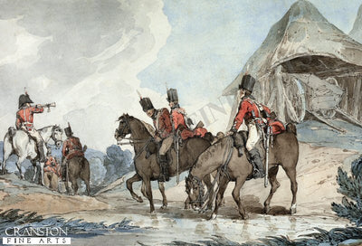 British Cavalry Passing Through A Stream, Mustered by a Trumpeter by John Augustus Atkinson