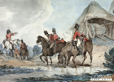 British Cavalry Passing Through A Stream, Mustered by a Trumpeter by John Augustus Atkinson (PC)