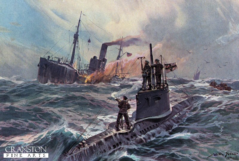 German U-Boat Destroying an Armed English Fishing Trawler by Willy Stower