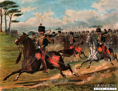 The 11th Hussars (Prince Albert's Own) at a Field Day 1851 by Richard Simkin.
