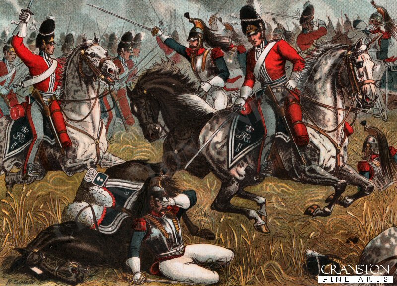 The 2nd Royal North British Dragoons (Scots Greys) at Waterloo 1815 by Richard Simkin. (PC)