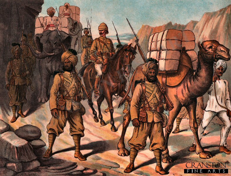 A Baggage Train on the March : Escort of the 20th Bengal (Punjab) Native Infantry, Field Service Kit. by Richard Simkin (P)