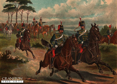 Scouts of the 11th Hussars Galloping out at a Field Day by Richard Simkin. (PC)