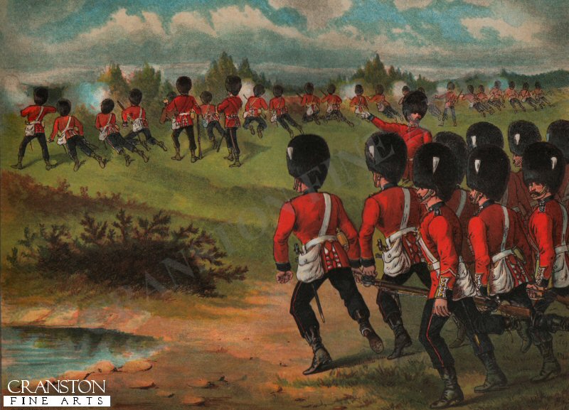 The Grenadier Guards at a Sham Fight.  Supports Moving Up to Re-Inforce the Fighting Line by Richard Simkin. (PC)